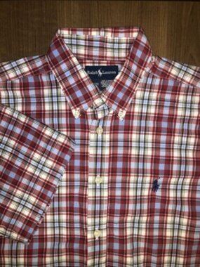 RALPH LAUREN SHIRT 16 18 Large GREEN RED PLAID DRESSY BUTTON UP CASUAL